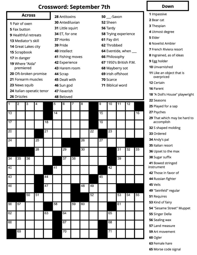 Crosswords – September 2023 – Senior Living Media