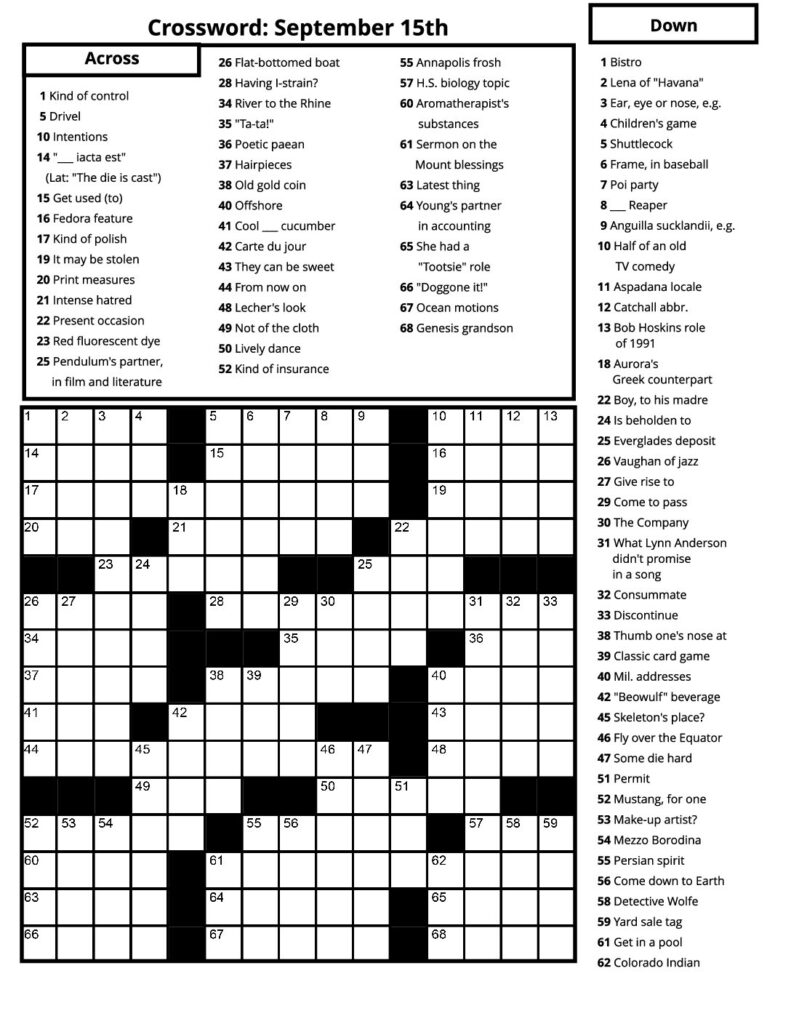 Crosswords – September 2023 – Senior Living Media