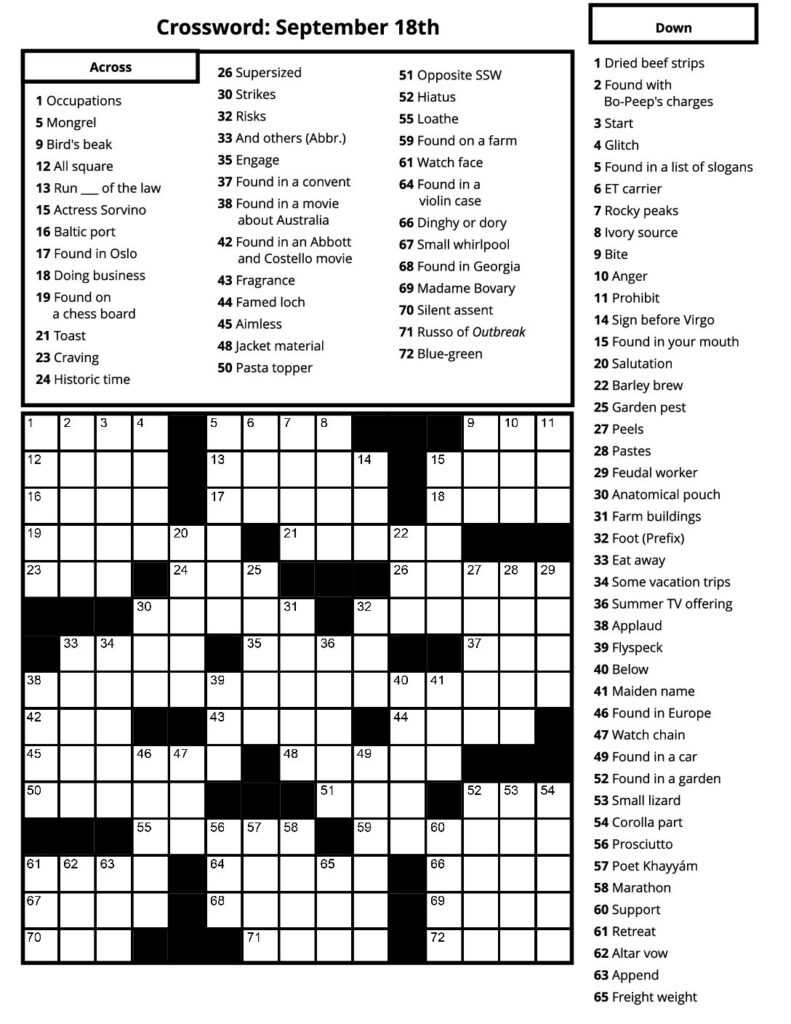 Crosswords – September 2023 – Senior Living Media