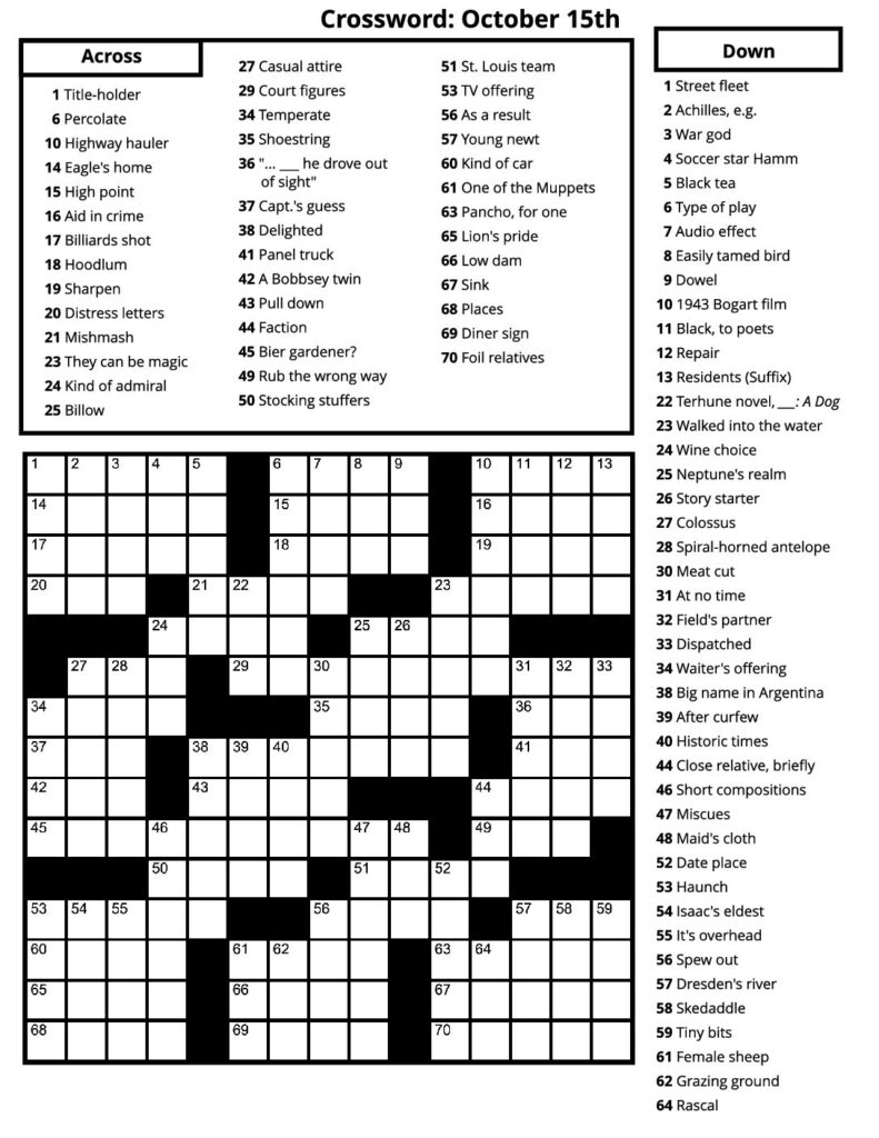 Crosswords – October 2023 – Senior Living Media