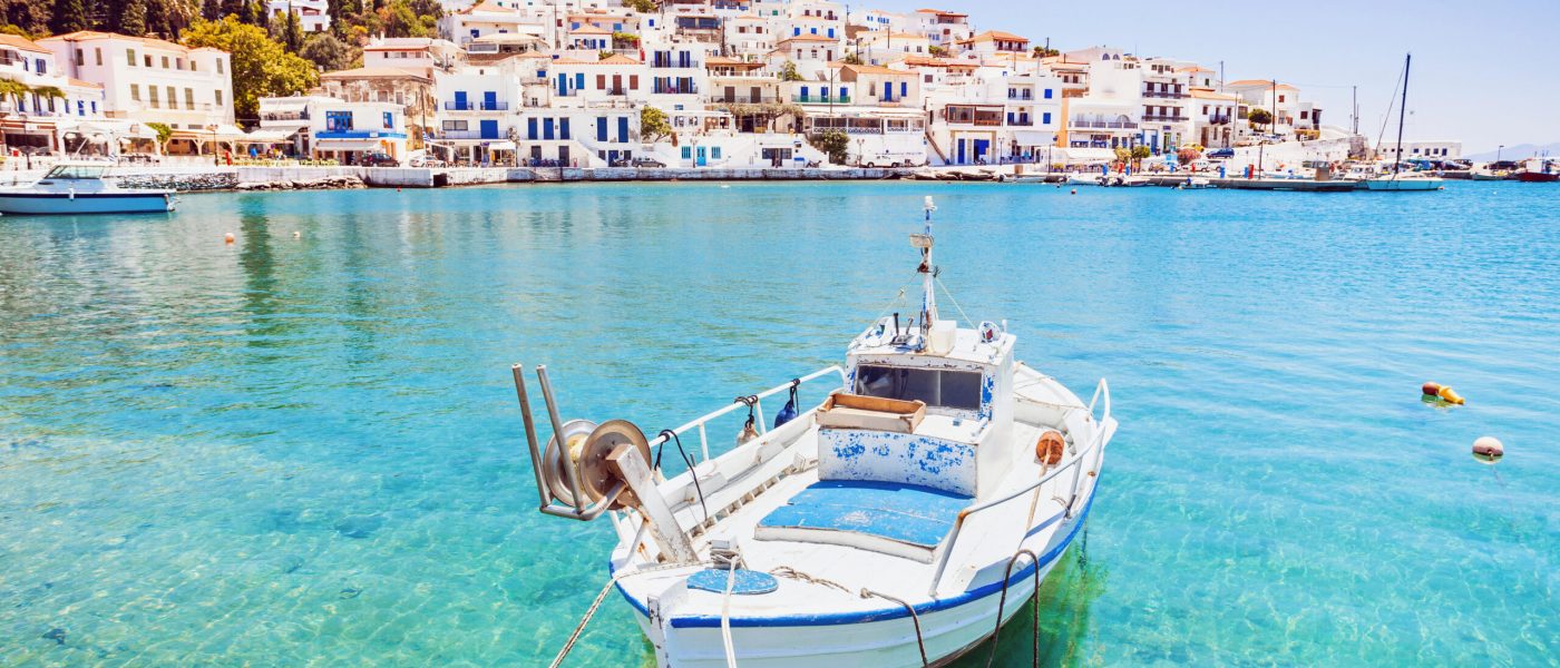 Beautiful view at Batsi village, Andros island, Cyclades, Greece